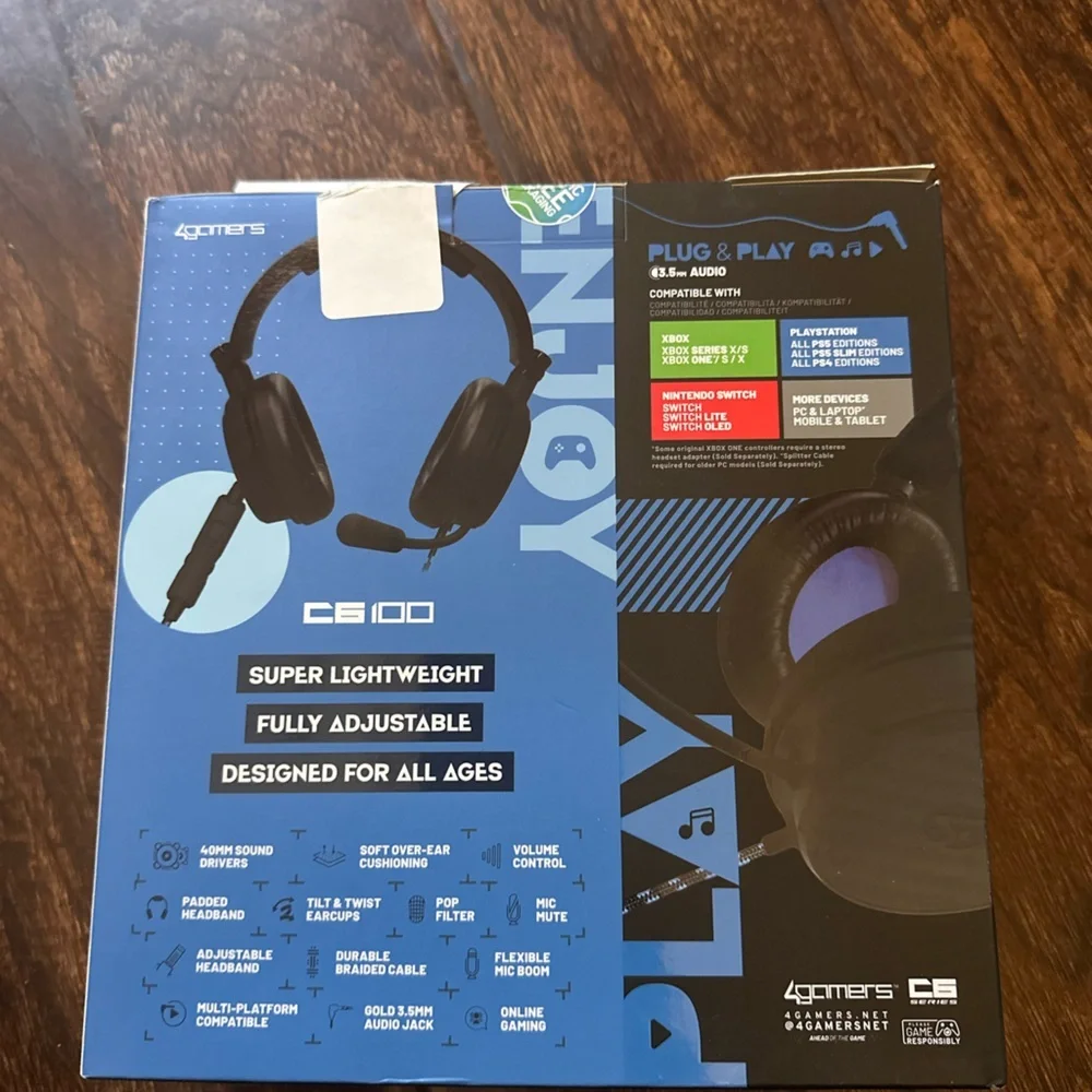 4Gamers - C6-100 Headset - XBOX, PS4/PS5, Switch, Switch 2, PC - Blue - Black